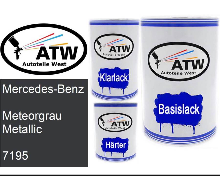 Mercedes-Benz, Meteorgrau Metallic, 7195: 500ml Lackdose + 500ml Klarlack + 250ml Härter - Set, von ATW Autoteile West.